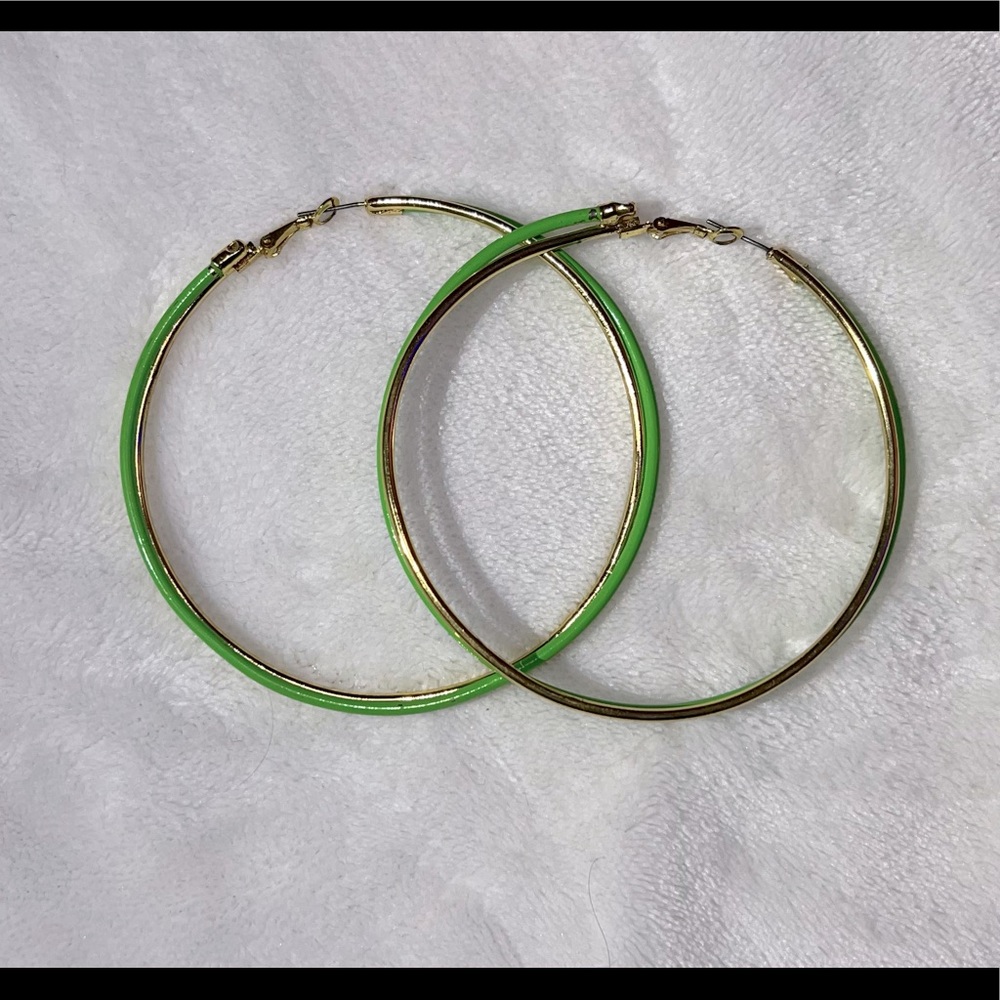 Green hoop earrings 3” diameter